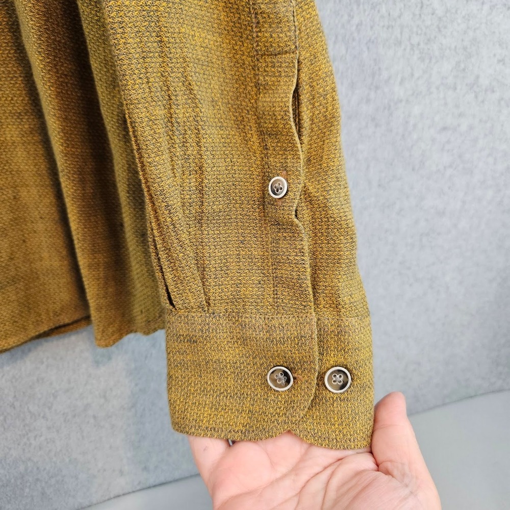 32 BAR BLUES | Mens Mustard Yellow Textured Long Sleeve Button Down Shirt Large - Picture 6 of 15